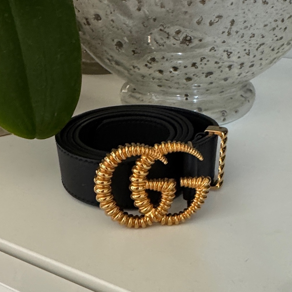 Gucci Black Belt with Gold GG Buckle